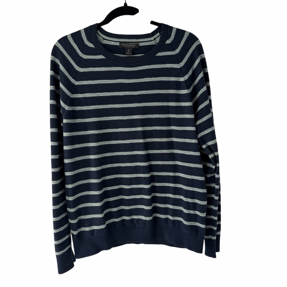 Banana Republic Navy and Cream Striped Crewneck Sweater
